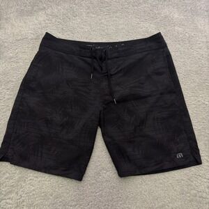 Travis Mathew Mens Black Palm Leaf Print Board Shorts Swim Trunks Size 36